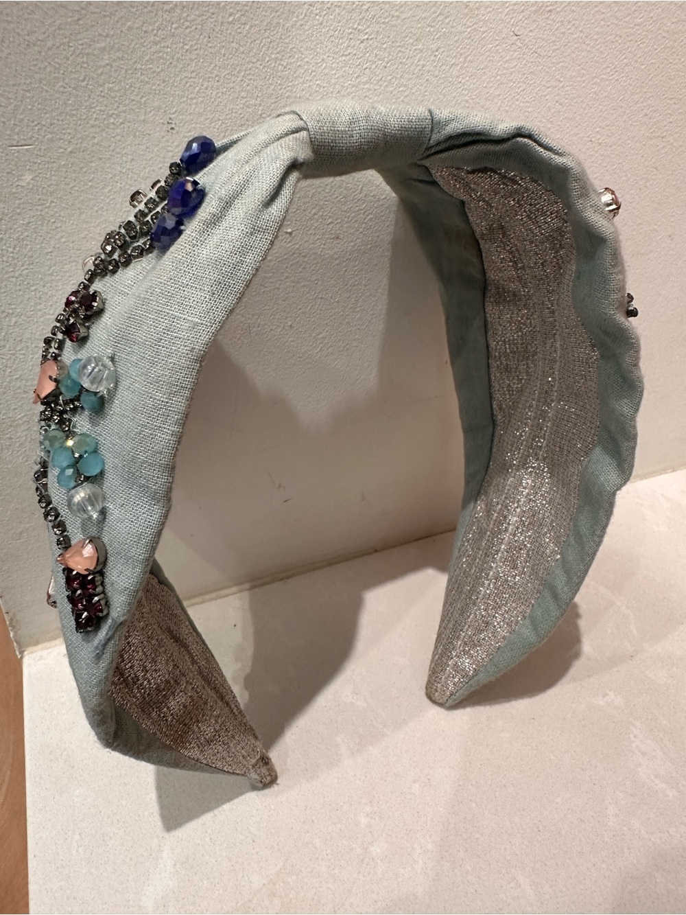 NamJosh Embellished Floral Crystal Headband - Light Blue, Gray & Pink - One Size - Picture 3 of 5